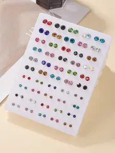 50 Pairs Mixed Size Crystal Stud Earrings Multi-Color Pack for Women, Low Allergy Safe Metal Post, assorted crystal sizes & hues, minimalist pierced ear jewelry, perfect daily wear, dating and party decorative accessories