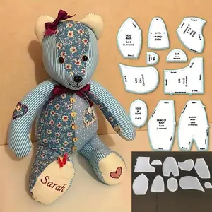 Memory Bear Sewing Templates Set, 10Pcs Acrylic Teddy Bear Sewing Patterns & Templates with Detailed Instructions for Sewing (Large)