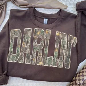 Retro Camo Western Sweatshirt, Darlin Retro Camo Country Distressed Cowboy Quote, Camouflage Shirt, Western Concert Shirt, Southern Sweatshirt