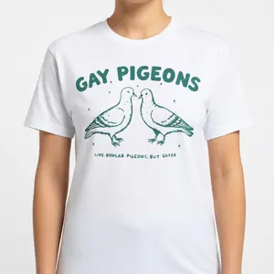 Gay Pigeons T-Shirt, Unisex Funny LGBTQ Pride Graphic Tee, Vintage Queer Bird Novelty Short Sleeve Apparel for Men and Women, Aesthetic Sarcastic Humor Inappropriate Gift Fashion Top, Viral Trendy Retro Streetwear Shirt