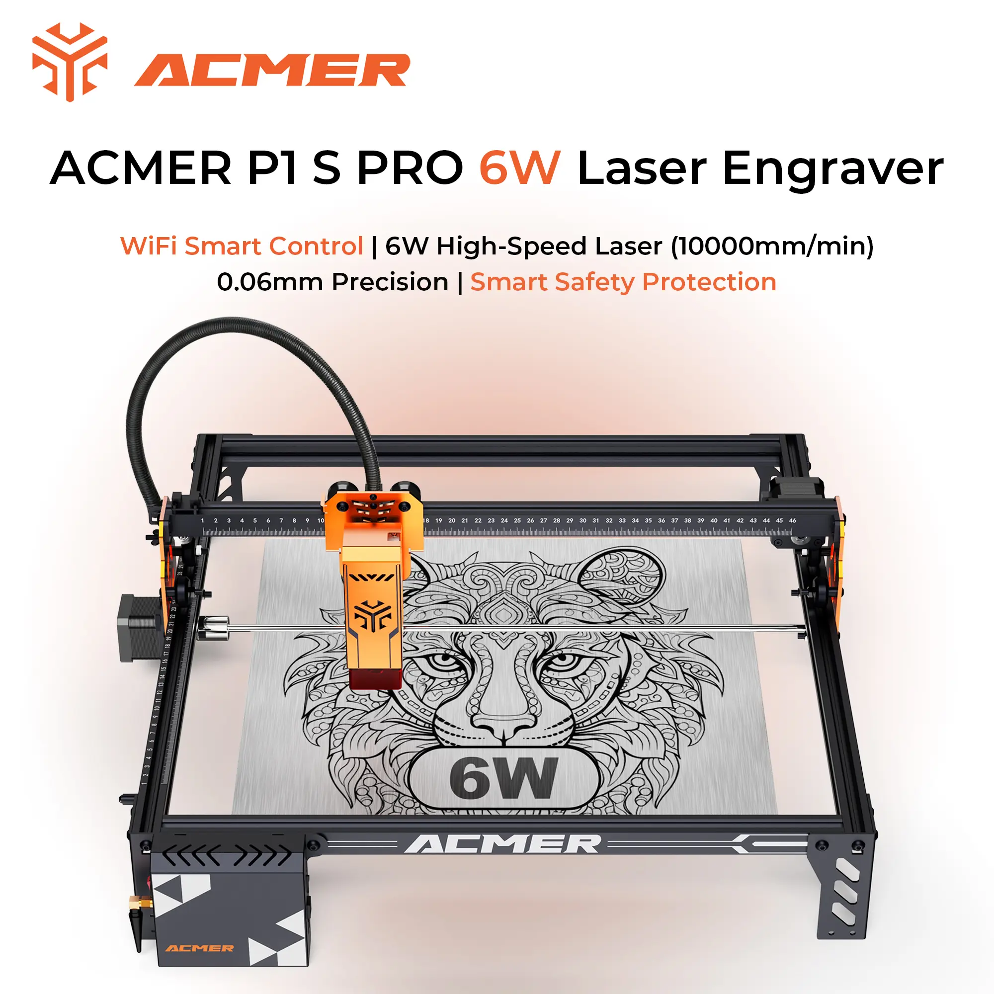 ACMER P1 S Pro 6W Laser Engraver & Cutter | Built-in WiFi Module | 370×380mm Large Work Area | 10000mm/min High Speed | 0.06mm Precision