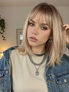 14 Inch Synthetic Straight Hair Wig with Bangs, Heat Resistant, Medium Length, Suitable for Daily Use, Daily Wear Wig, Elegant Women's Wig, Convenient Wigs