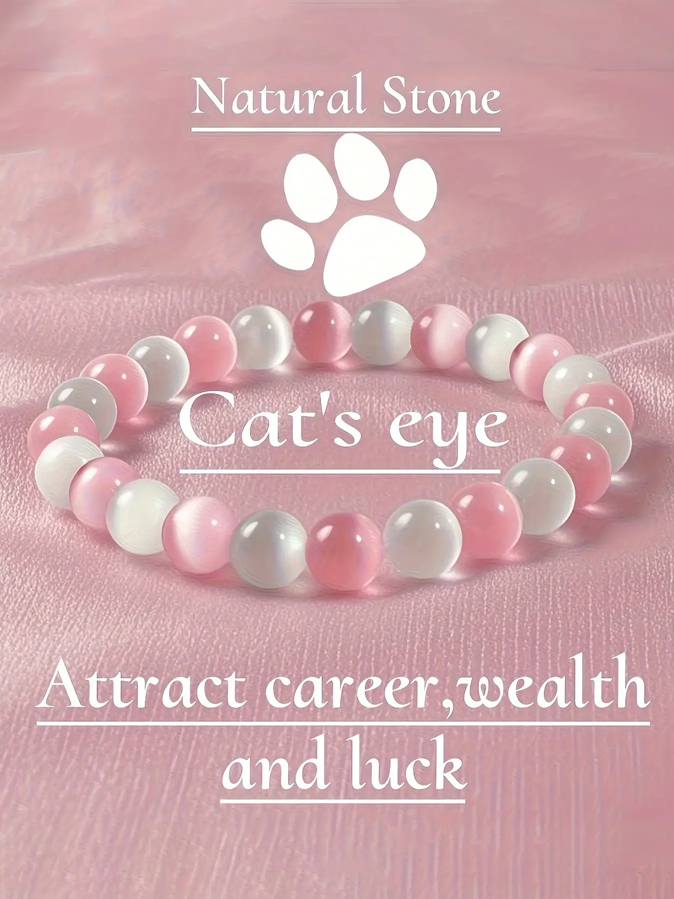 Cute Pink White Cat Eye Beaded Bracelet 8mm Crystal Beads Stretchable Stretch Bracelets Women Jewelry Elegant Daily Wear Gift for Mother's Day Adjustable Bracelet Fashionable Bracelet