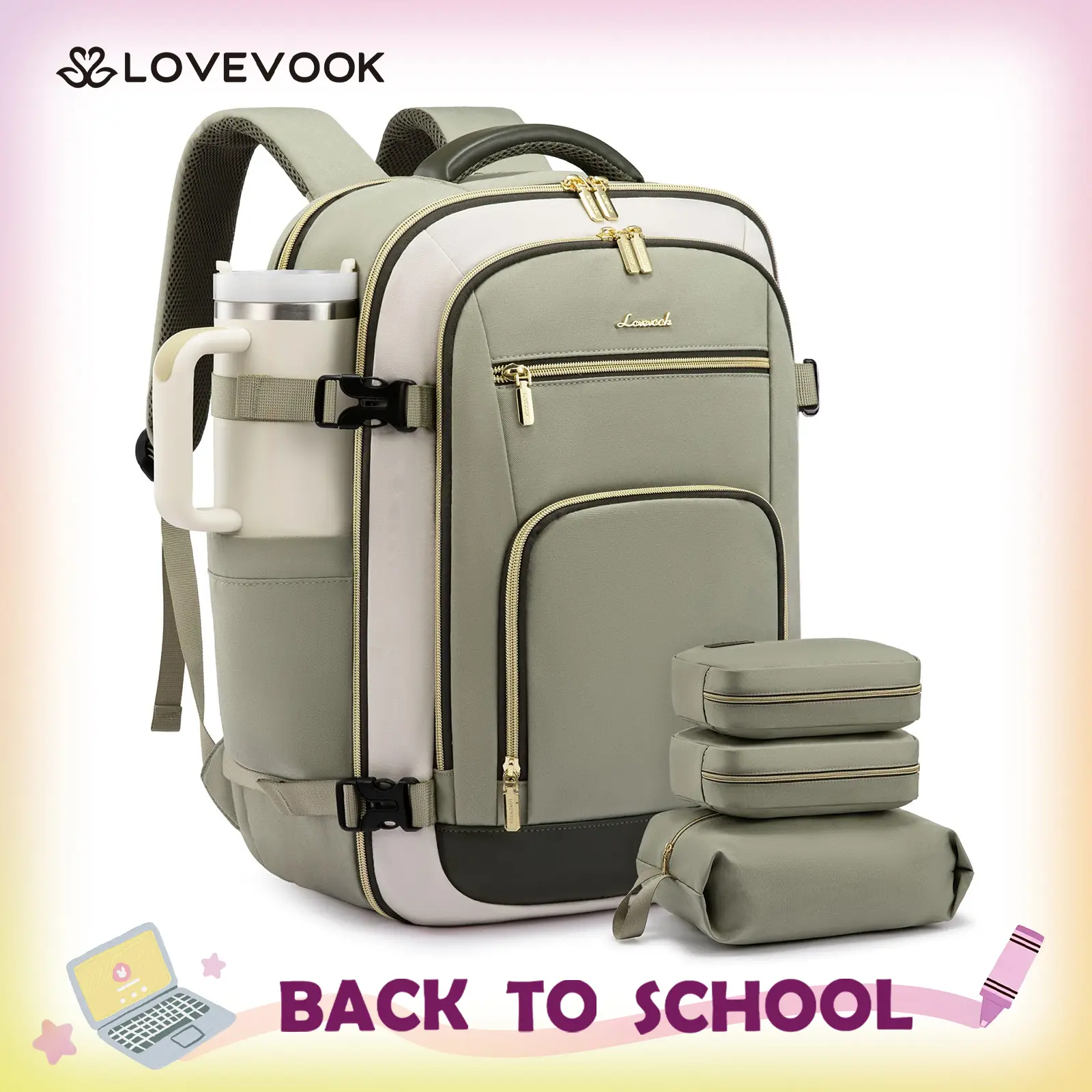 LOVEVOOK Travel Backpack For Women & Men, 40L &50L Carry On Backpack Flight Approved, TSA Personal Item Travel Bag Fits 17 Inch Laptop, Business Weekender Overnight Waterproof Daypack With 2 Cubes