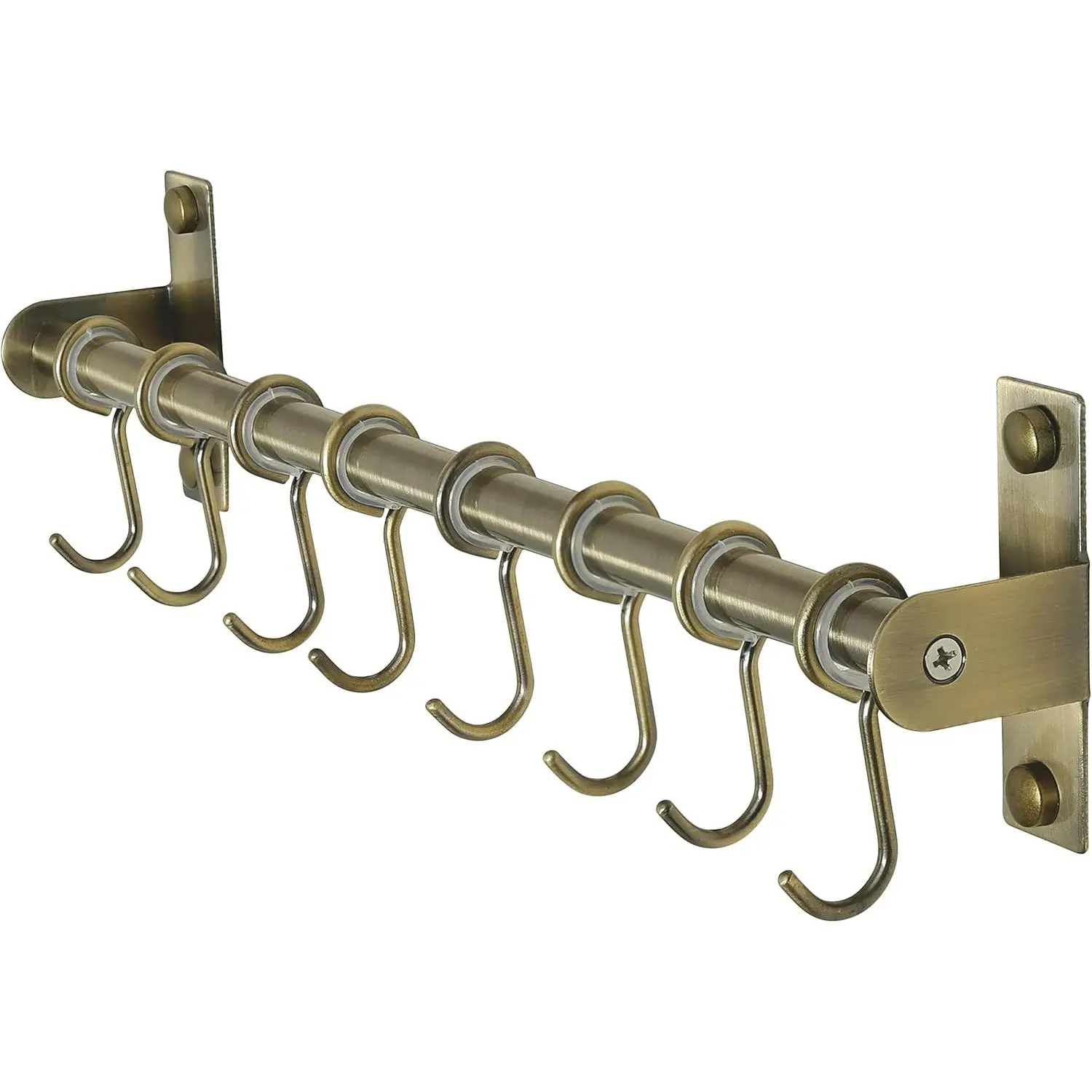 Kitchen Utensil Holder Hanger, Pot and Pan Rack Wall Mount, Kitchen Rail with 8 Hooks for Hanging Cooking Utensils, Mugs, Spoons, Wall Mounted, Stainless Steel, Bronze