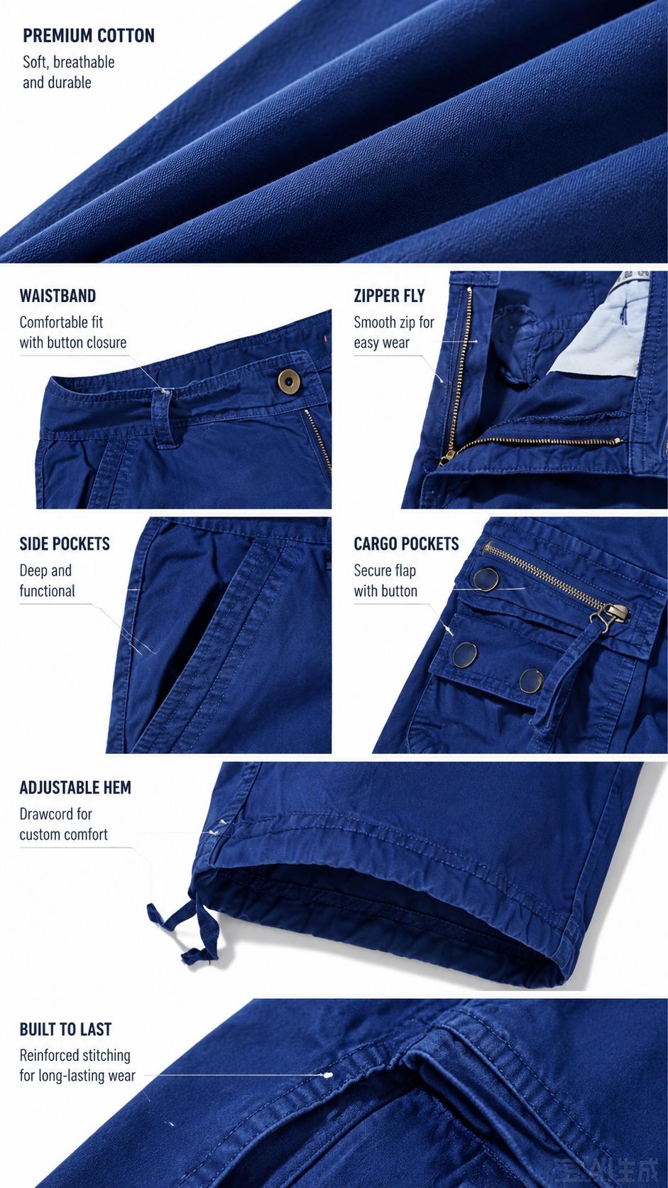 #SummerVibes Men's large-size summer cargo shorts with loose fit, mid-length, and multiple pockets for casual wear Fabric Menswear Pants Cotton Hem Trouser Zipper pants men,summerwins