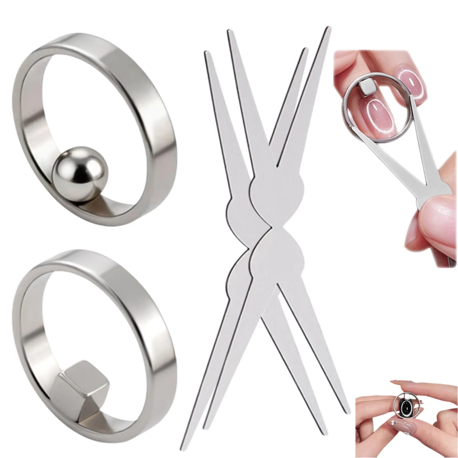 2026 New Lightweight Compact Ring-Shaped Cat Eye Glitter Nail Magnets, 3-in-1 Hollow Circular Nail Tools for French Tip Wide Beam Design, DIY Gel Art Manicure Kit (2 Pcs)
