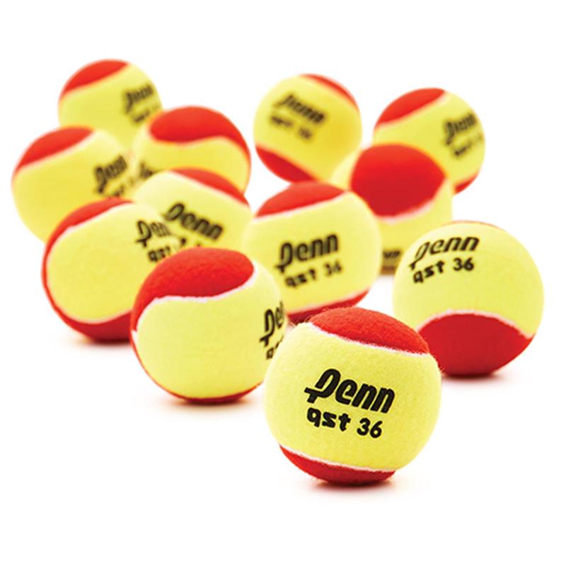 Penn QST 36 Red Felt Cover Tennis Ball Set - 1-Dozen, Low Compression Core, Modified Speed & Bounce, Beginner-Friendly for Driveway & Outdoor Tennis Courts