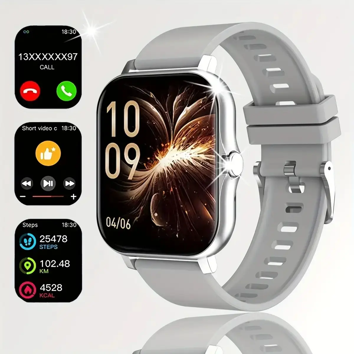 Smart watch, wireless talking/dialing, multi-sport mode, call reminder and rejection, SMS reminder, message reminder, various APP reminders, multi-fun