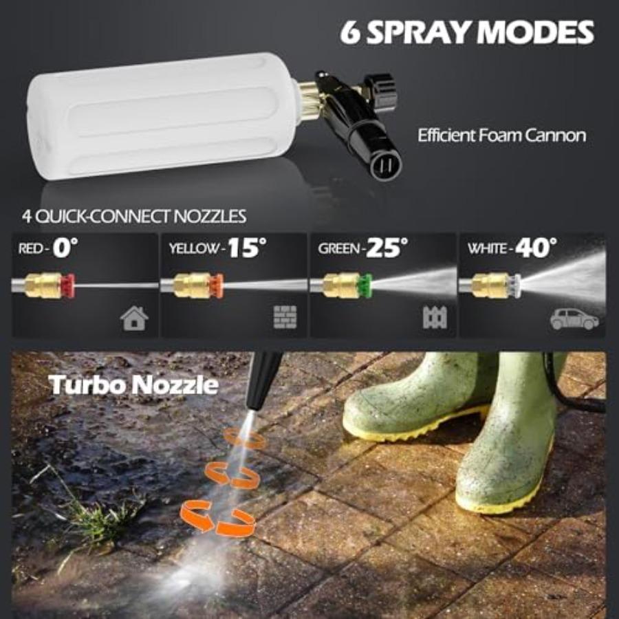 Wall Mounted Pressure Washer with 100FT Retractable Hose 5-Stage Adjustable Pressure Foam Cannon and 5 Nozzles for Car Lan