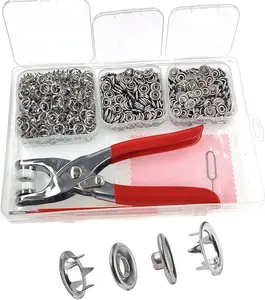 200 sets of snap button kit, metal snap button kit with fastening pliers, no need for sewing, 9.5mm snap button kit rust proof DIY nail, used for fabrics, clothing