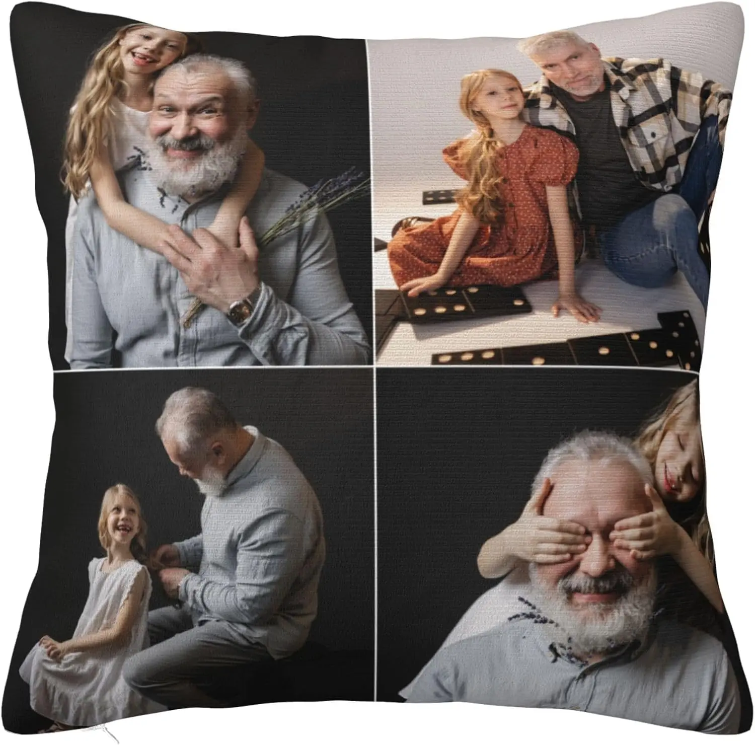 Personalised Cushion Cover with 7 Collage Pictures Print, Design Your Own Pillow Case Double Sided Print, Custom Your Photo Pillowcase with Any Word Text Home Decoration Gift Birthday Christmas
