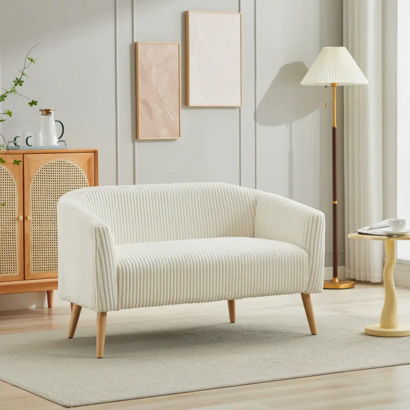 [SOIYELIFE] Stunning 50.78" Ivory Modern Loveseat! Upholstered in Soft Corduroy Fabric, This 2-Seater is Perfect for Small Spaces. Features Natural Wooden Accents, Ideal for Offices, Studios, Apartments, and Bedrooms. A Blend of Style and Comfort!