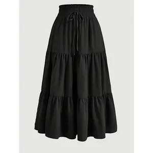 Women'S Purple Floral Ruffle Layered Hem Drawstring Skirt - Casual Spring & Summer Fashion, A-Line Fit with Vibrant Flower Pattern, Allseason Skirt | Floral Print Skirt | Drawstring Waistband, Floral Skirt