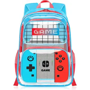 Clear Backpack for Boys - Gamer Boys Clear Backpacks for School,Heavy Duty PVC Transparent Bookbag with Multiple Pockets - Large Capacity See Through Bookbag for Stadium Events