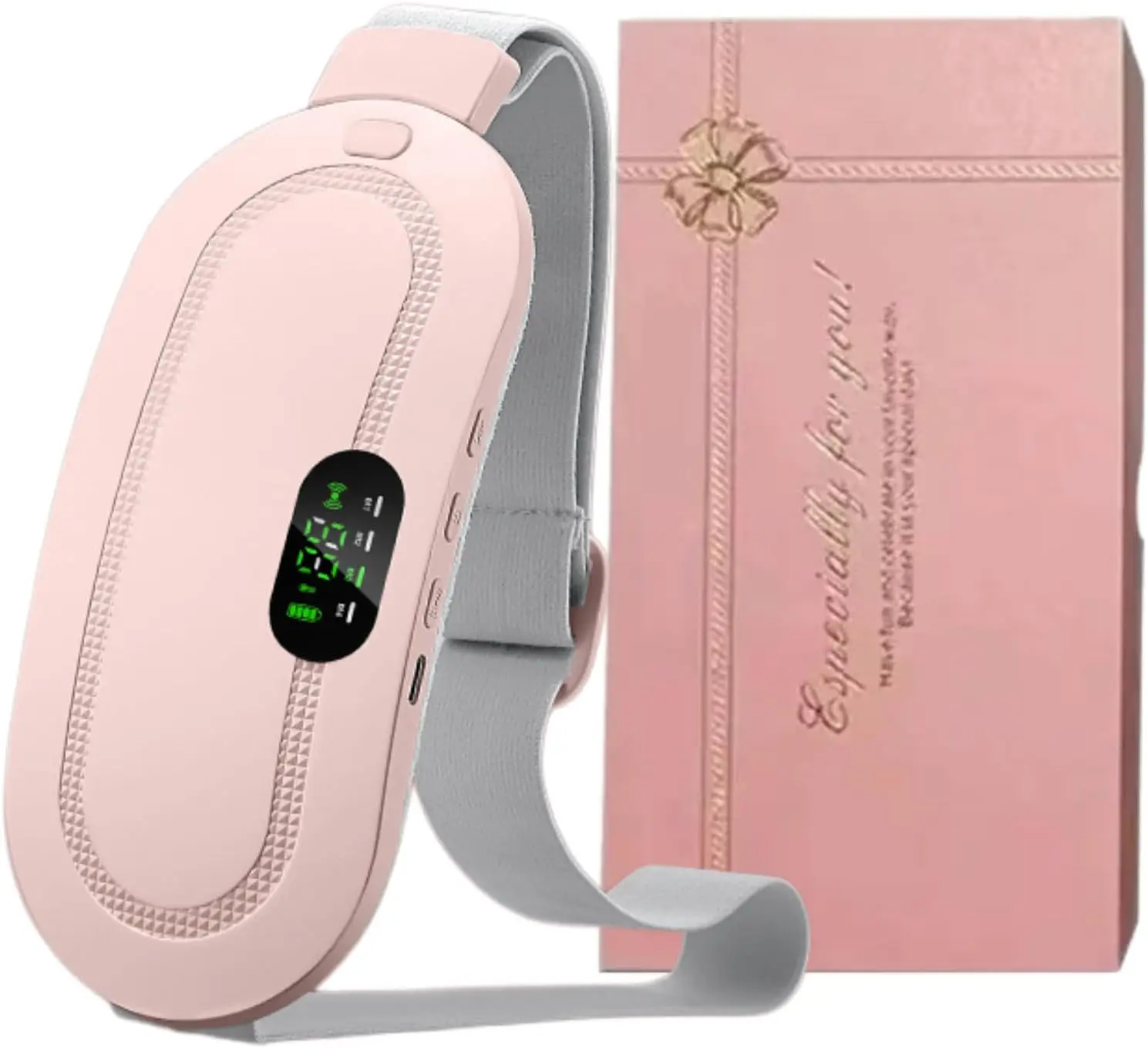 Cordless Portable Heating Pad - Women's Period Cramp & Back Pain Relief Massager with 3 Heat Levels, 4 Massage Modes (Pink)
