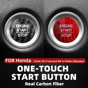 1 piece Real Carbon Fiber Car Engine Start Stop Button Interior Trim Cover Stickers Automotive For Honda Civic CRV Accord Odyssey Auto Accessories Black Red, Car Interior Decor