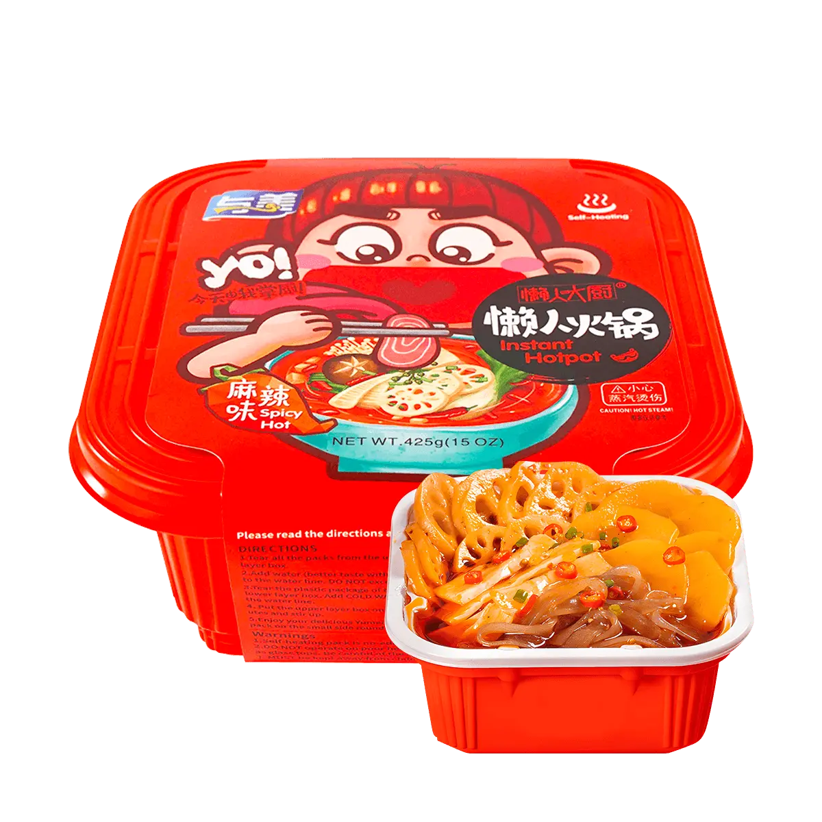 YUMEI Self-Heating Hot Pot - Spicy Mala Flavor Instant Noodle Meal, 425g, Easy & Convenient for Lazy Cooks