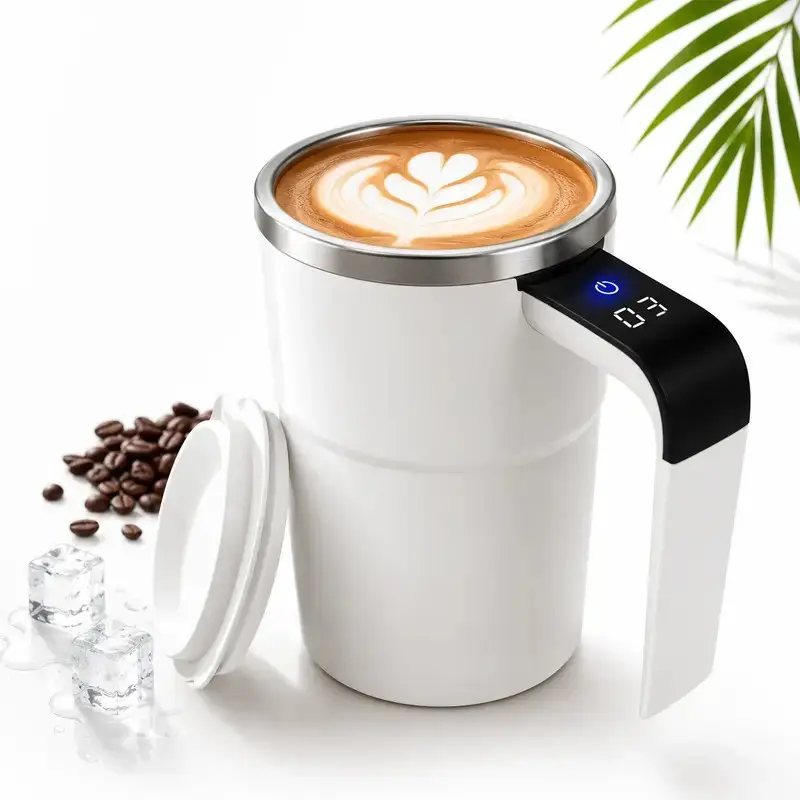2026 New Electric Self-stirring Coffee Mug Magnetic Stirring Cup Rechargeable Automatic Mixing Cup w/LCD Thermometer for Brewing Coffee, Milk, Cocoa Reuse
