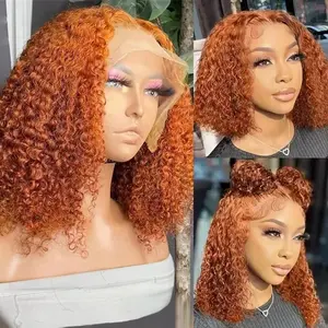 Ginger Wear and Go Glueless Wigs Human Hair Pre Plucked Pre Cut Deep Wave Bob Wig Human Hair Lace Front Wigs for Black Women Upgraded No Glue 13x4 Ginger Orange lace Closure Wig Human Hair 14 inch