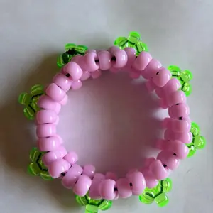 Pink and Green Spiked Cuff Kandi Bracelet with Vibrant Beads and Eye-catching Design