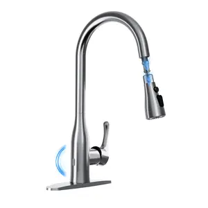 Garvee Brushed Nicke Touchless Kitchen Faucet with Pull Down Sprayer, Dual Sensor Stainless Steel Sink Faucet, Single Handle for 1 or 3 Hole Installation, Modern Smart Tap for Farmhouse, Laundry, RV, Camper,