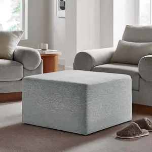 Modway Callum Large 28" Square Woven Heathered Fabric Upholstered Ottoman in Heathered Weave Light Gray