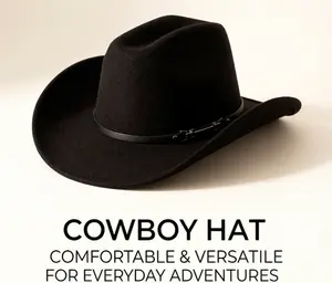 Unisex Classic Lightweight Polyester Felt Cowboy Hat - Cowboy Theme Hats, Comfortable Fit, Durable Statement Accessory for Festivals, Daily Use, Vintage Hat