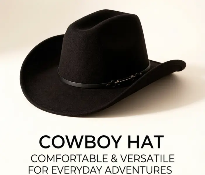 Unisex Classic Lightweight Polyester Felt Cowboy Hat - Cowboy Theme Hats, Comfortable Fit, Durable Statement Accessory for Festivals, Daily Use, Vintage Hat