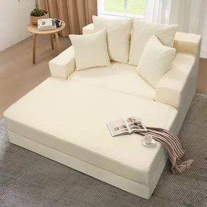 Winzoo Oversized Sleeper Chaise 4 in 1 Cloud Couch With Ottoman Pillows Upholstered Corduroy Lounge Chair Chenille Boneless Sofa Bed No Assembly