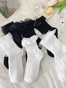 6 Pairs of Women's Spring/Summer Bow Lace Mid-Calf Socks – Floral The ultimate "pure desire" aesthetic, delicate lace trim flattering your legs, overflowing gentle vibes, top choice for dates and shopping trips