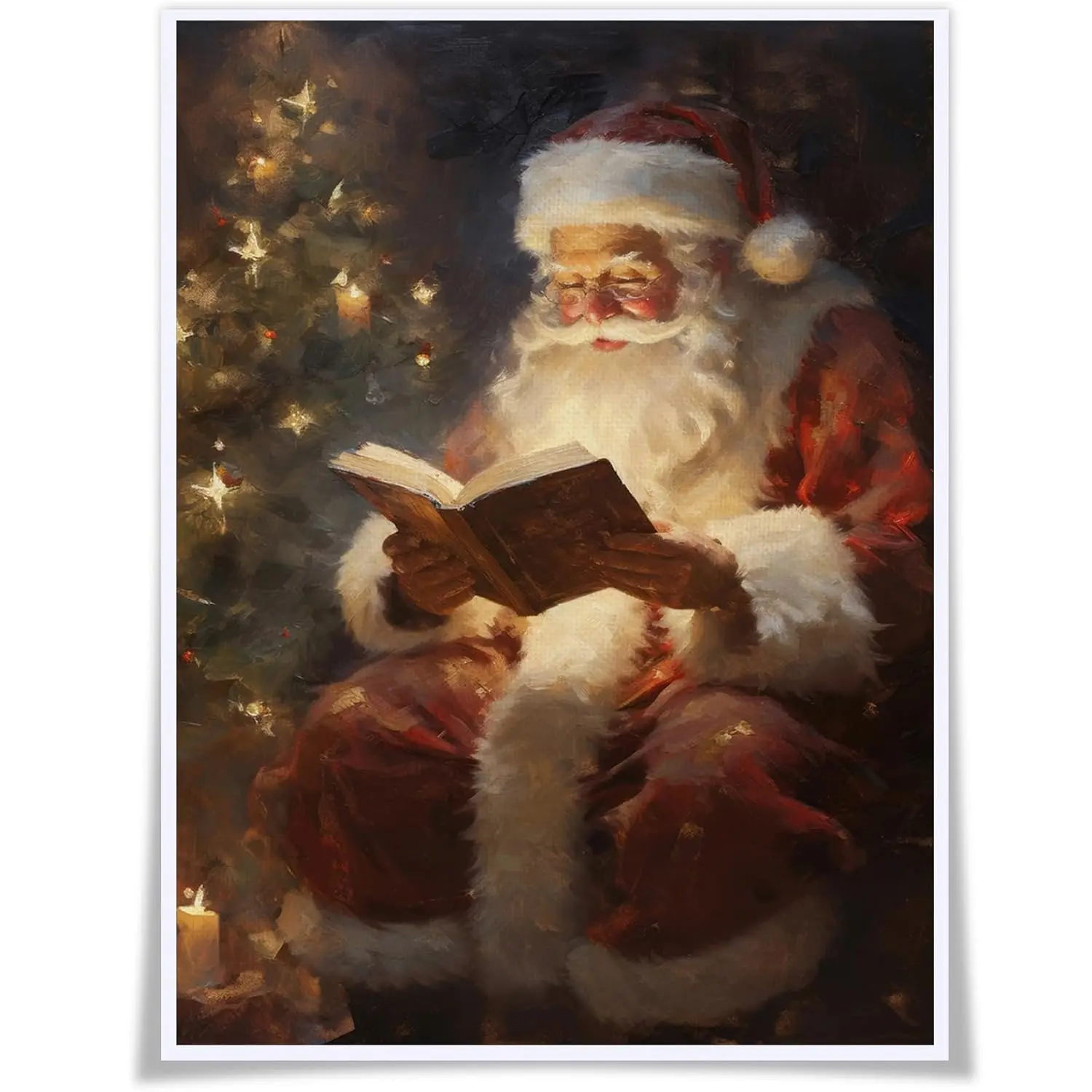 Vintage Christmas Canvas Wall Art Santa Claus Pictures - Winter Room Aesthetic Decor - 16'' x 24'' Unframed