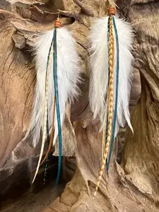 The Arizona–Teal White Light Brown Feather Earrings 8 Inch