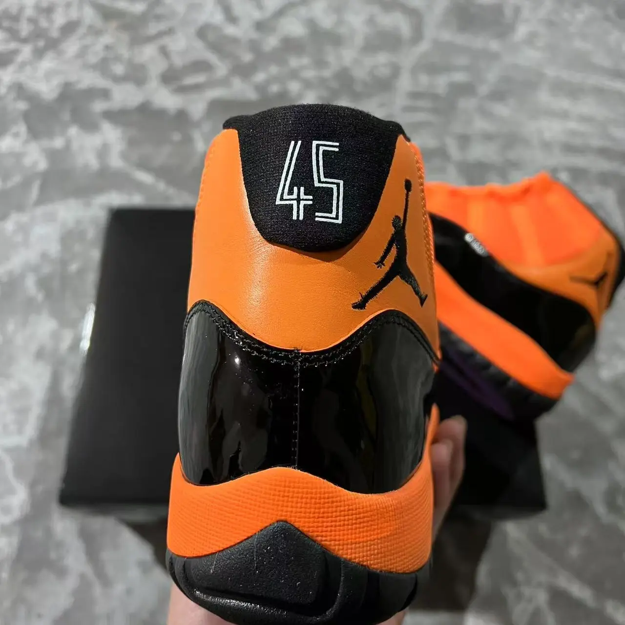 Brand New Unisex Orange Mesh Black Patent Leather Mid Top Retro Sneakers, Orange Rubber Outsole Casual Street Shoes With Original Box