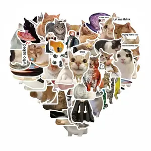 Cute Cat Meme Sticker, 50pcs Funny Kitten Sticker, Waterproof Vinyl Decals for Teens Adults Kids Boys Girls Gift, Self Adhesive Stickers