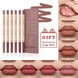 【Buy 1 Get 1 Free】6-Piece Nude Waterproof Long-Lasting Lip Liners + Free Moisturizing Lip Oil – Halloween Gift & Everyday Makeup