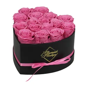 Immortal Love Black Heart | 16 Pink Roses Box Decor Decorative Flower