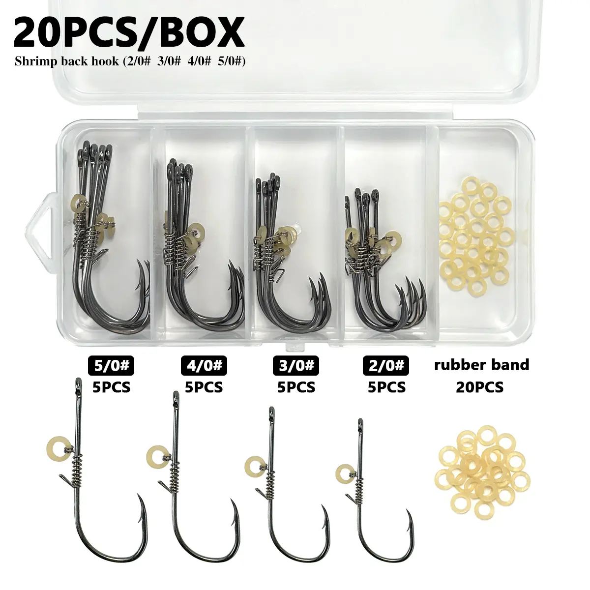 20 Piece Live Shrimp Hook Set with 20 Hooks and 20 Rubber Rings, Ideal for Sea Fishing and Rock Fishing Accessories, Fishing Supplies, Durable Fishing Gear