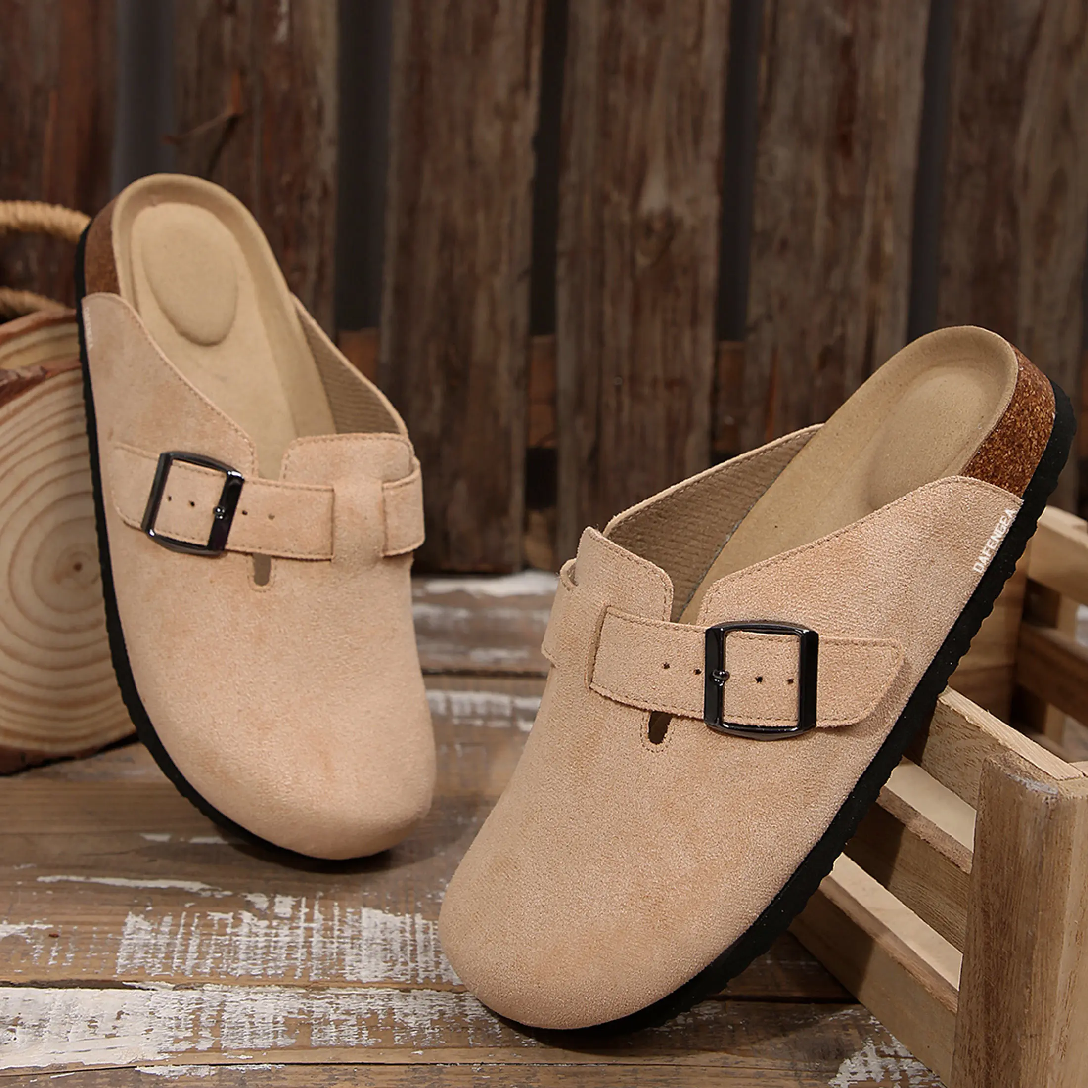 Suede Clogs for Women Slip-on Mules Women's Potato Shoes Non Slip Sandals with Adjustable Buckle Indoor Outdoor Shoes