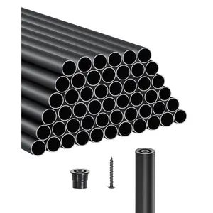 VEVOR Staircase Balusters 51 Pack, 26 In Aluminum Stair Balusters, 3/4 In Water-Proof Round Metal Spindle Railing, Hollow Deck Railing with Rail Caps Screws for Stairs, Porch, Patio, Fence, Black