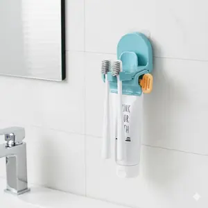 Space-Saving Bathroom Organizer: Adjustable Toothbrush Holder, Toothpaste Dispenser, Squeeze Tool & Cup Rack - 3-in-1 Upgrade Kit, Bathroom Accessory