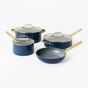 7pc Nonstick Ceramic Coated Aluminum Cookware Set with Champagne Handles Navy - Figmint 7pc Nonstick Ceramic Coated Aluminum Cookware Set with Champagne Handles Navy - Figmint