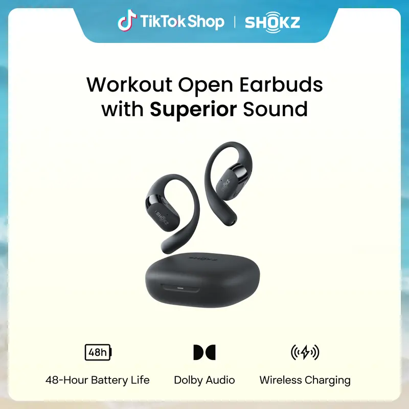 SHOKZ OpenFit 2+ Open-Ear Earbuds, Dolby Audio,Wireless Charging Dynamic Sound; Secure Fit and Soft Comfort;48H Playtime with fast charging; IP55 Water-Resistant; Gym/Outdoor/Home Leisure
