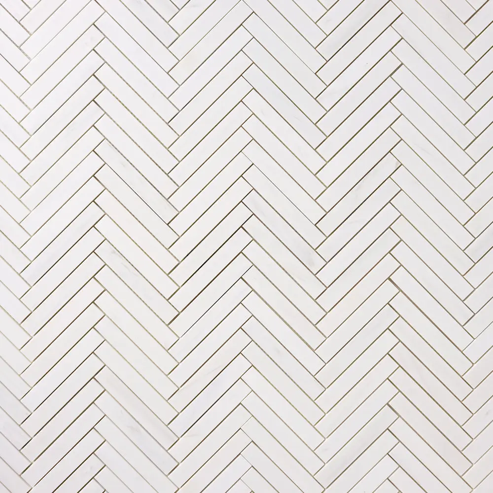 Bianco Dolomite Marble 1x6 Herringbone Mosaic Polished/Honed