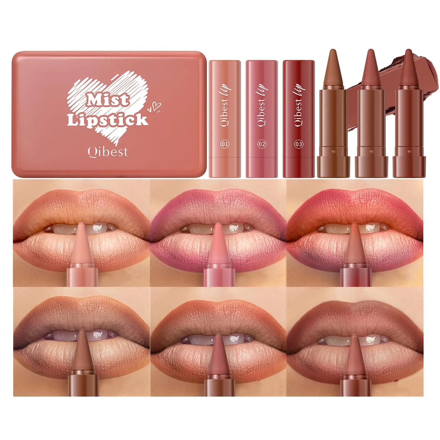 Brown Lip Liner Set 2 in 1 Gradient Lip Liner and Lipstick Combo Long lasting Dark Brown Red Creamy Lip Pencil Contour Matte Lipstick for Women Smooth High Pigmented Crayon Cone Tip