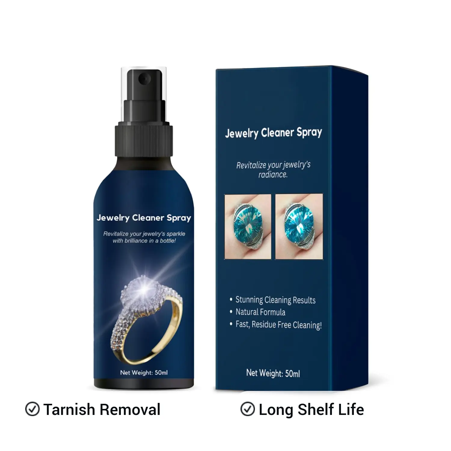 50ml Surfactant Tarnish Removal Spray Cleaner with Box - Jewelry Care Solution for Necklaces, Gold Items, Oxidation Prevention, 3-year Freshness Maintenance (Home Care Household Cleaner)