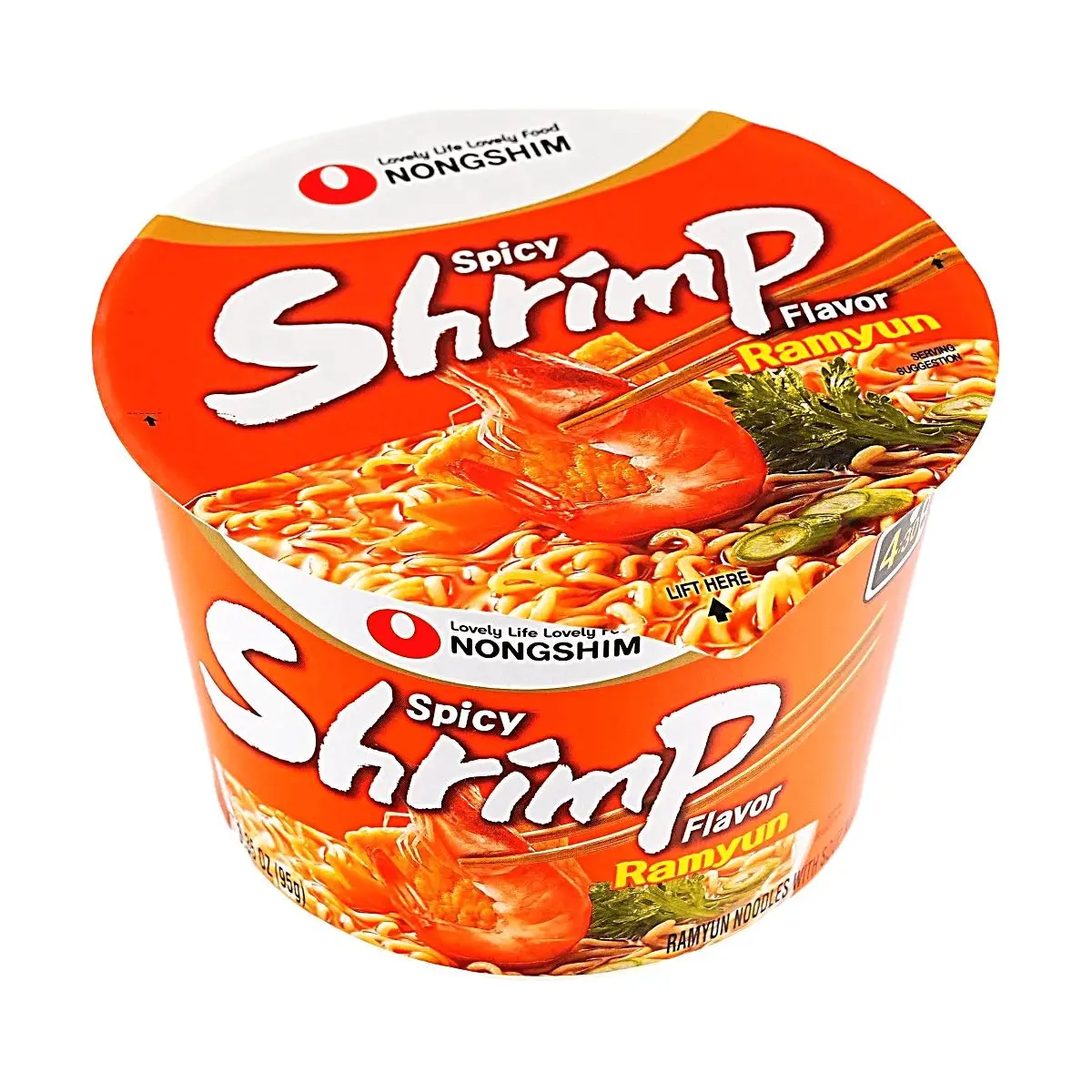 Nongshim Korean Spicy Shrimp Big Bowl Noodles 95g - Instant Seafood Flavor Ramen, Large Portion, Quick Meal