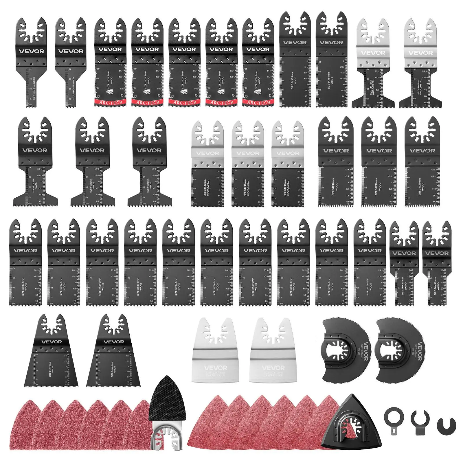 VEVOR 160-Piece Oscillating Saw Blades and Sanding Kit – 36 Universal Multi Tool Blades with 2 Scrapers, 2 Sanding Pads & 120 Sandpapers, 11 Types Oscillating Multitool Blades for Wood Plastic Metal