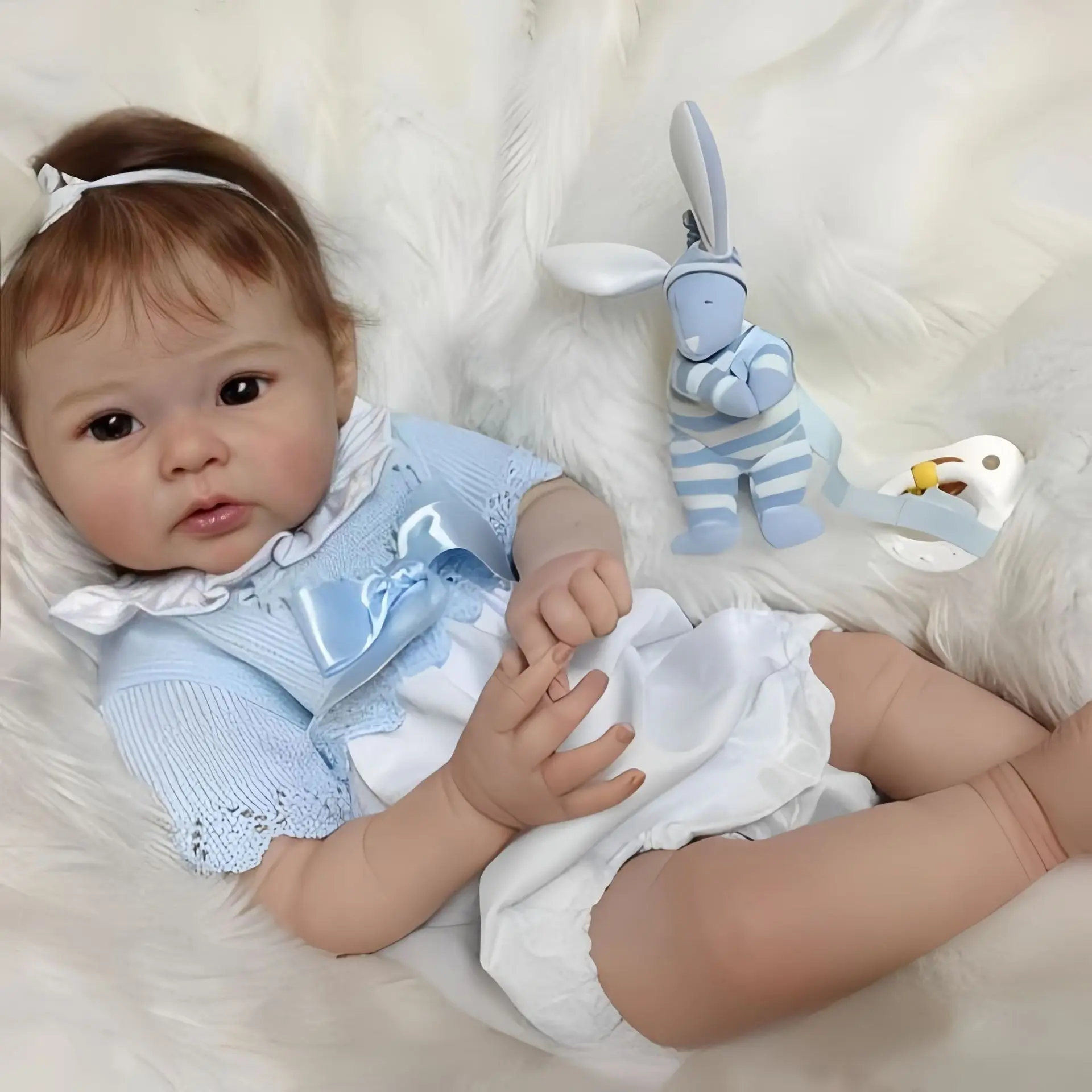 19-Inch Realistic Reborn Baby Doll - Newborn Baby Girl Doll with Full Vinyl Body, Hand-Implanted Hair, Non-Blink Brown Eyes, 3D Skin, Complete Accessories & Gift Box for Kids Collectors