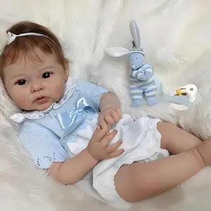Reborn Baby Girl Doll 19 Inch Full Premium Vinyl, Hand-Implanted Hair, Non-Blink Brown Eyes, 3D Skin, Complete Accessories, Gift Box for Kids & Collectors
